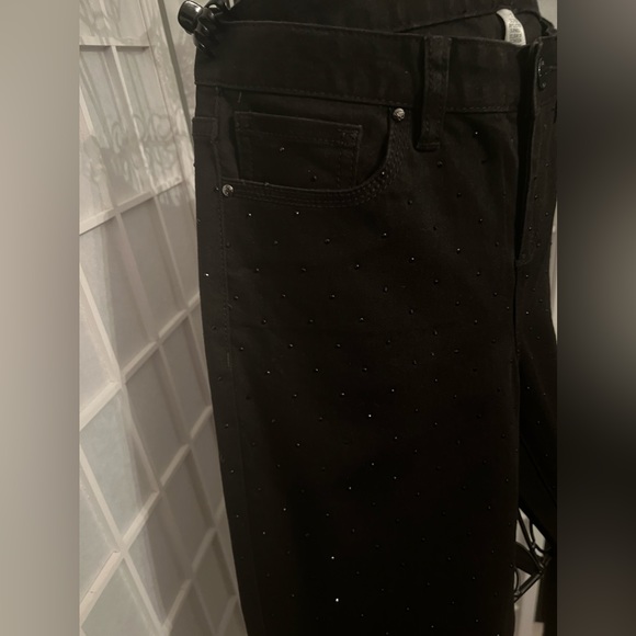 CACHE Black Denim Studded Black Bead/Stud Jean Pants Size 2 - Picture 6 of 12